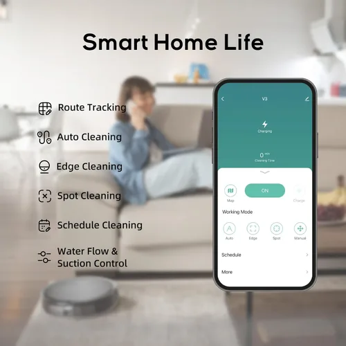 Vista 3 de V3 - Robot aspirador y fregona, autocargable, succión fuerte de 5000 Pa, control WiFi/Alexa/App, aspiradoras robóticas ultra delgadas 3 en 1