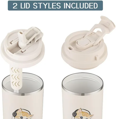 Vista 2 de Funkrin Taza de café aislada con popote y tapa abatible, vaso de 24 onzas con revestimiento de cerámica, taza de viaje a prueba de fugas al vacío