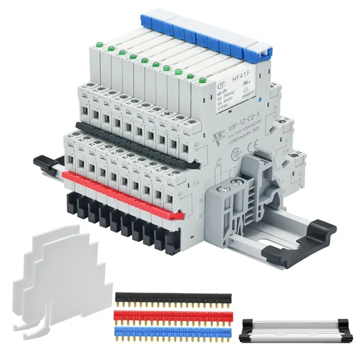 Vista 10 de Relé electromagnético 5VDC SPDT 6Amp, relés de alimentación con indicador LED, base de enchufe, riel DIN, ultra delgado de 6.2mm, certificación UL