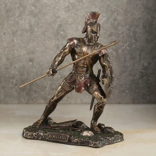 Vista 2 de Veronese Design Aquiles Rage Trojan War Hero Achilleus Holding Lanza y Escudo Estatua