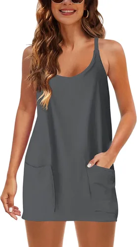 Vista 3 de Vestido deportivo sin mangas para mujer, minivestido con tirantes delgados y pantalones cortos