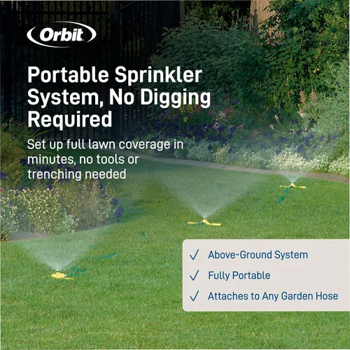 Vista 2 de Orbit - Sistema de riego de césped Port-a-Rain, kit automático de agua para plantas y jardín, 58092N, Verde