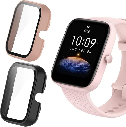 Vista 10 de Compatible con Amazfit Bip 3 Pro, Lamshaw Hard PC Case con protector de pantalla de vidrio templado compatible con Amazfit Bip 3 / Bip 3 Pro Paquete