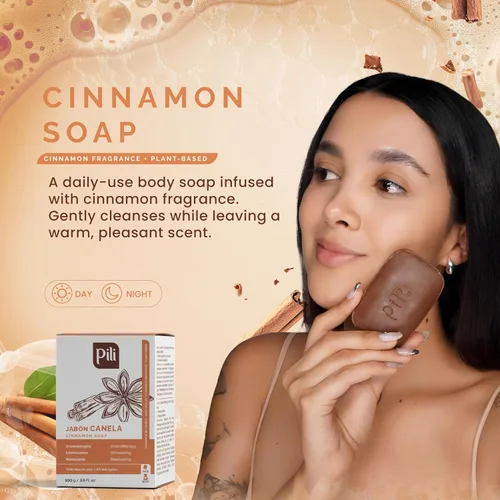 Vista 6 de Pili Natural Barras de jabón de canela (paquete de 3) para rostro y cuerpo, limpiador hidratante para mujeres, hombres, adolescentes y todo