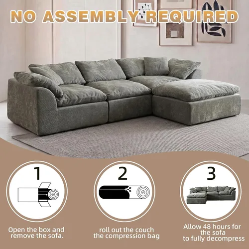 Vista 4 de Sofás modernos de nube de 109 pulgadas para sala de estar, sofá convertible en forma de L de asiento profundo sin huesos con otomana, sofá cómodo