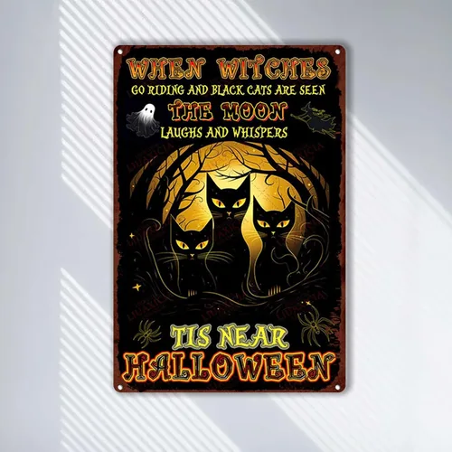 Vista 2 de Letrero de lata retro con diseño de gato negro, regalo de mamá de gato, decoración de gato negro de Halloween, regalo para amantes de los gatos