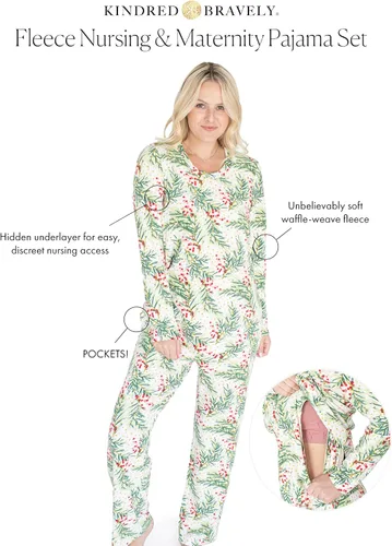 Vista 2 de Kindred Bravely Conjunto de pijama de lactancia polar Pijamas de maternidad para lactancia materna