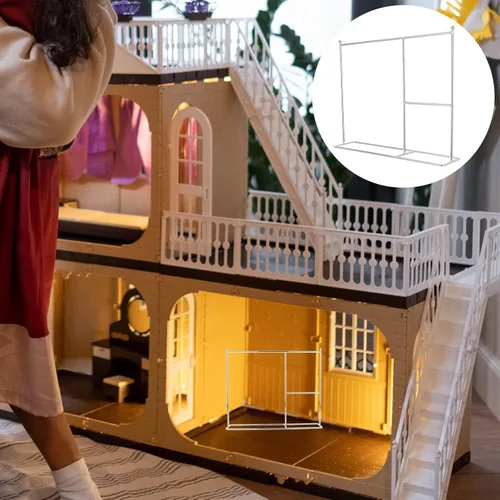 Vista 6 de Zerodeko Perchero de ropa para muñecas en miniatura, soporte para ropa de casa de muñecas, muebles compactos para organizar ropa de juguetes
