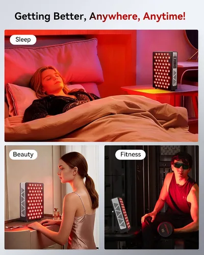 Vista 8 de Terapia de luz roja mejorada 2026 para cara del cuerpo, doble chip 660 nm 850 nm panel de luz roja con 3 modos, regulable y temporizador, terapia