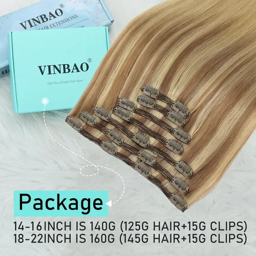 Vista 63 de VINBAO Extensiones de cabello humano con clip, balayage, color marrón ceniza a rubio caramelo, 14 pulgadas, 6 unidades, 3.53 onzas, 6