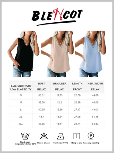 Vista 6 de BLENCOT - Blusa sin mangas con ribete de encaje para mujer, cuello en V, estilo casual, sin mangas