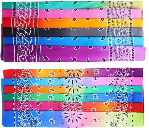 Vista 6 de URATOT Paquete de 12 bandanas de algodón degradado con estampado de cachemira
