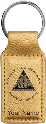 Vista 18 de LaserGram Llavero rectangular, bandera de Nicaragua, grabado personalizado incluido, Bambú