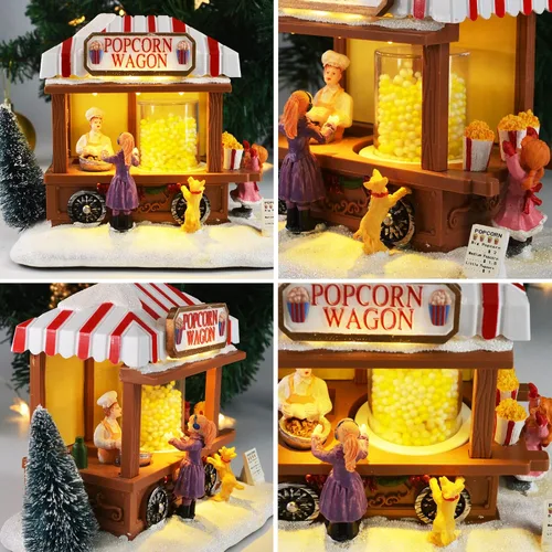 Vista 2 de Casas de Pueblo de Navidad con Luces LED Iluminadas, Casa de Ratón de Palomitas de Maíz Multicolor para Decoración del Hogar