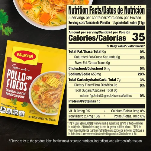 Vista 3 de Maggi Pollo Con Fideos Mezcla de sopa de fideos con sabor a pollo, paquetes de 1.94 onzas (paquete de 12)