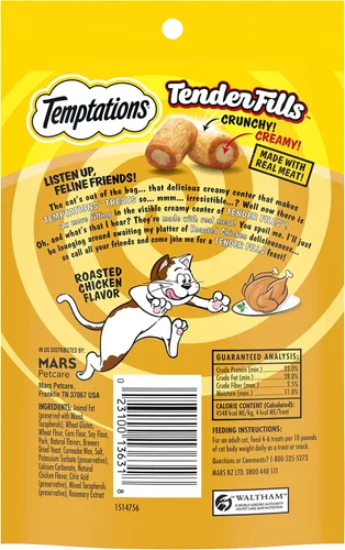 Vista 3 de Temptations Tender Fills - Golosinas crujientes y suaves para gatos adultos, sabor a pollo tostado, bolsa de 2.1 onzas (paquete de 12)
