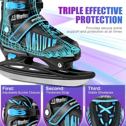 Vista 3 de Patines de hielo ajustables para niños y niñas, patines de hockey sobre hielo para principiantes de 4 a 12 años, zapatos de patinaje sobre hielo