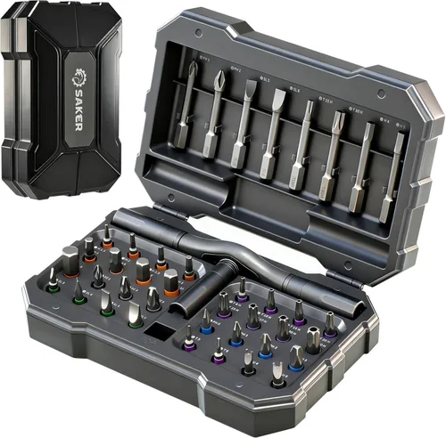 Vista 9 de Saker Juego de destornilladores magnéticos mejorado: kit de herramientas de destornillador con trinquete 40-en-1 con mango de bola de 180° - juego