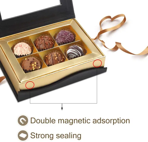 Vista 3 de Cajas de chocolate, caja de chocolate negro, mini cajas vacías con absorción magnética y divisores, cajas de embalaje para chocolates caseros, 6