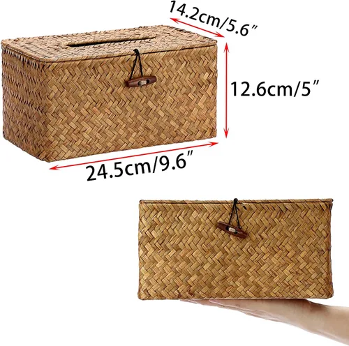 Vista 4 de Sumnacon Funda de Caja de Paños Grande Rectangular Caja de Paños de Seagrass Soporte de Caja de Paños Tejido Soporte de Paños Decorativo Funda