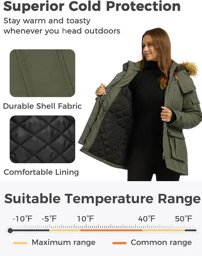 Vista 4 de Wantdo - Chaqueta acolchada para invierno para mujer, abrigo acolchado y cálido, parca gruesa con capucha extraíble