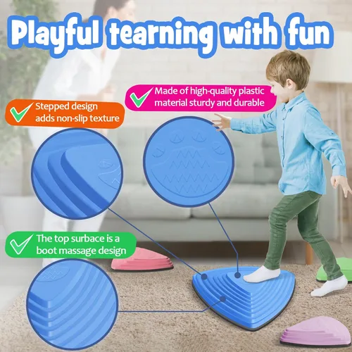 Vista 5 de Stepping Stones para niños, 10 juguetes sensoriales antideslizantes, juego interior y exterior que promueve el equilibrio, la coordinación