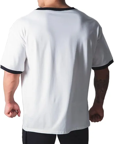 Vista 4 de Camisetas de entrenamiento de manga corta de gran tamaño, hipster, holgadas, para gimnasio, baloncesto, hip-hop, estilo callejero, camisetas
