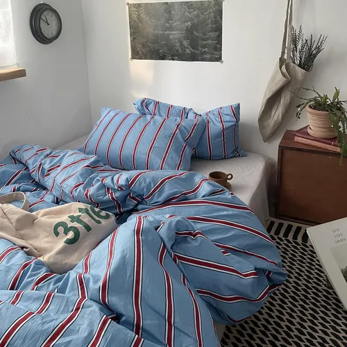 Vista 88 de mixinni Juego de funda de edredón vintage a rayas, tamaño twin, juego de ropa de cama de 3 piezas, 100% algodón lavado, suave y transpirable, funda