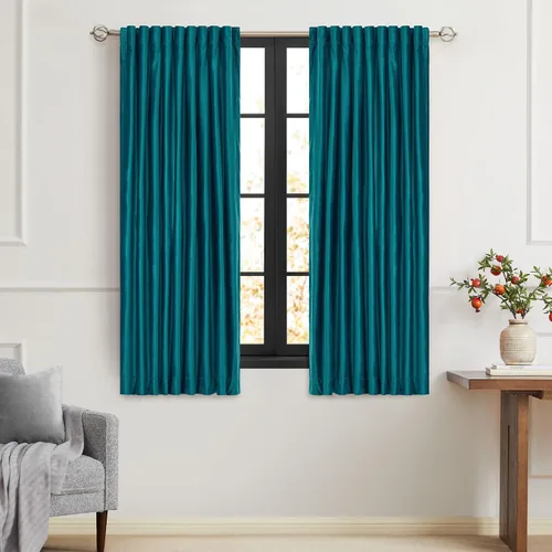 Vista 14 de PRIMROSE Cortinas de terciopelo champán de 63 pulgadas de largo para sala de estar, juego de 2 paneles opacos, bolsillo para barra, pestaña trasera