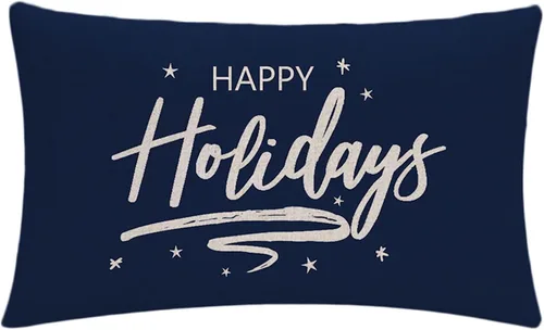 Vista 2 de 7COLORROOM Funda de almohada azul decorativa de Navidad Happy Holiday/Choose Joy Rectangular/Funda de cojín de cintura para casa de campo Feliz