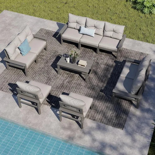 Vista 19 de Juego de muebles de patio HDPE de 13 piezas con mesas