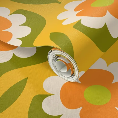 Vista 2 de Spoonflower Papel tapiz retro floral Groovy Peel and Stick