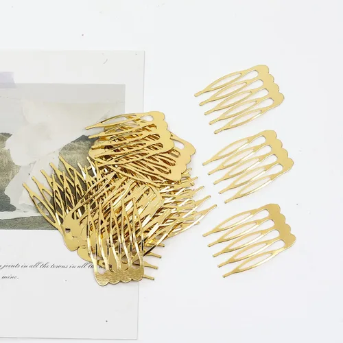 Vista 7 de Lawie Paquete de 20 peines laterales de metal dorado a granel con 5 dientes, para manualidades, manualidades, para boda, velo de novia, peinetas