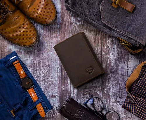 Vista 34 de Stealth Mode Cartera de cuero triple RFID para hombres con soporte de identificación abatible (negro)