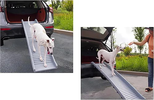 Vista 8 de Rampa plegable para mascotas, 61 pulgadas, rampa ligera portátil para perros o gatos, gran tracción, adecuada para todos los automóviles, carga