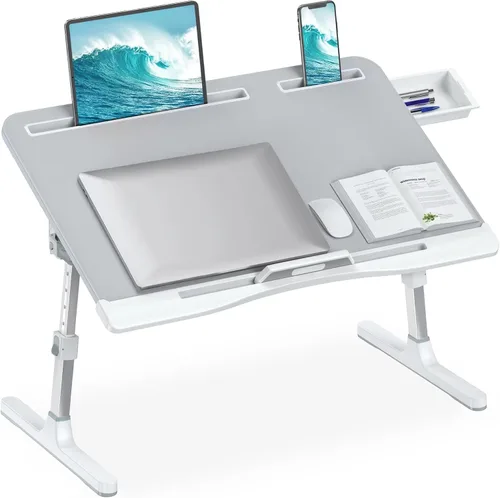Vista 8 de HETTHI Bandeja de escritorio para cama de laptop, soporte ajustable y resistente para computadora portátil con materiales de primera calidad Negro
