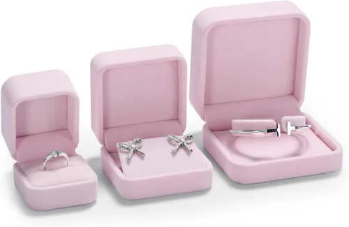 Vista 4 de Oirlv Caja de regalo de pendiente de terciopelo premium Caja de almacenamiento de joyería rosa vitrina