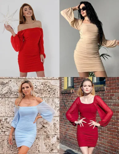 Vista 5 de MEROKEETY Minivestido de manga larga con cuello cuadrado para mujer
