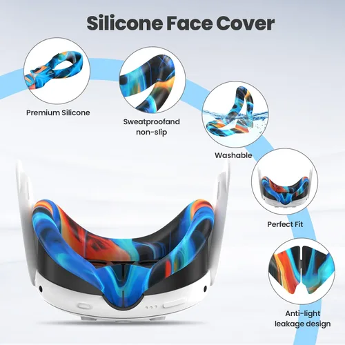 Vista 3 de Compatible with Oculus Quest 3 Accessories, VR Silicone Face Cover, VR Shell Cover,Touch Controller Grip Cover,Camera Lens Protector Set (Aurora)