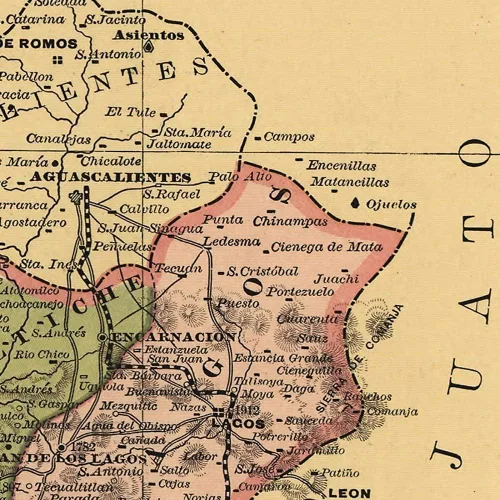 Vista 6 de Mapa de Jalisco México desde Atlas Mexicano c. 1884 por Antonio Garcia Cubas Arte de pared vintage, impresión histórica del estado mexicano