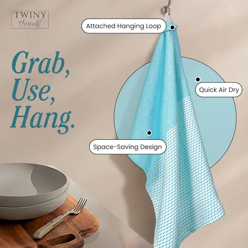 Vista 3 de TWINY threads Juego de toallas de cocina con diseño de diamante, 100% algodón, trapos grandes y trapos de lavado, absorbentes de secado rápido