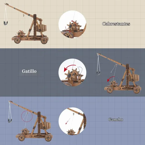 Vista 2 de Toystub - Rompecabezas de madera en 3D para bricolaje para adultos, kit de construcción de modelo de catapulta de trebuchet, kit de ingeniería