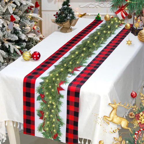 Vista 4 de Guirnalda de cedro de Navidad de 6 pies con luz, guirnalda de cedro iluminada de tacto real, guirnaldas artificiales para mesa, chimenea, pared