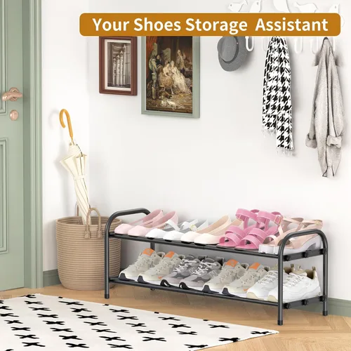 Vista 6 de Hleelomi Zapatero expandible de 2 niveles para entrada, organizador de zapatos de metal ajustable para armario, sala de estar, dormitorio, negro