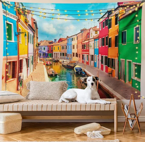 Vista 95 de Ambesonne Tapiz de hongos, atmósfera psicodélica, escena astral estrellada con motivos orientales trippy, decoración de tela para colgar en la pared