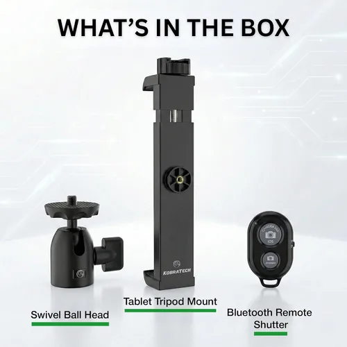 Vista 6 de KobraTech TabMount 360 - Soporte para trípode para iPad Incluye cabeza de bola giratoria y soporte Bluetooth remoto para iPad para trípode