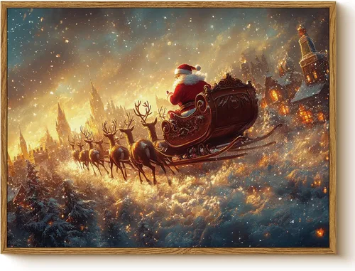 Vista 17 de Arte de pared con trineo, árbol navideño y cajas de regalo, 12 x 16 pulgadas, lienzo enmarcado de Navidad, cuadro rústico festivo, obra de arte