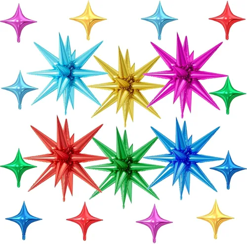 Vista 17 de 18 globos de estrella rosa, globo rosa bebé con 6 globos de estrella en explosión de 22 pulgadas, 12 globos de aluminio de cuatro estrellas
