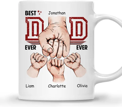 Vista 16 de Gossby Taza personalizada de café para papá, el mejor papá (2 niños en el hombro de papá), regalo personalizado de 11 onzas y 15 onzas para papá, 2