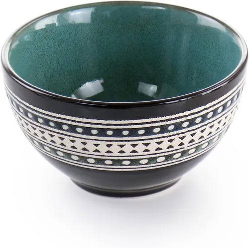 Vista 6 de Elama Blue Sage - Vajilla de cerámica de 16 piezas con doble tazón, color azul